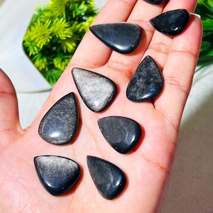 Natural Black Obsidian Cabochon Grade A Genuine Natural Loose Pear Semi Precious Stone Smooth Grey Shaded Gemstone Making for Jewellery.