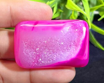 Natural Pink Window Druzy Cabochon Loose Gemstone | Size : 44x28x10 MM | AAA+ Pink Window Druzy Cabochon For Jewelry Making.