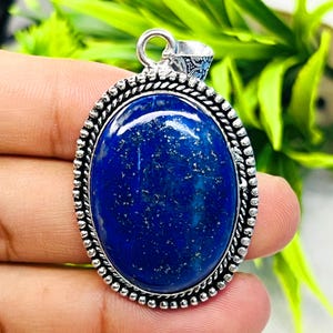 Natural Lapis Lazuli Silver Polished Pendant Gemstone Designer Jewelry Lapis Cabochon Handmade Gemstone Silver Pendant Making For Jewellery.