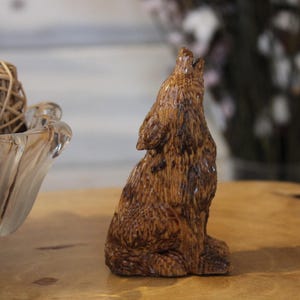 Hand Carved Wooden Howling Wolf Figurine