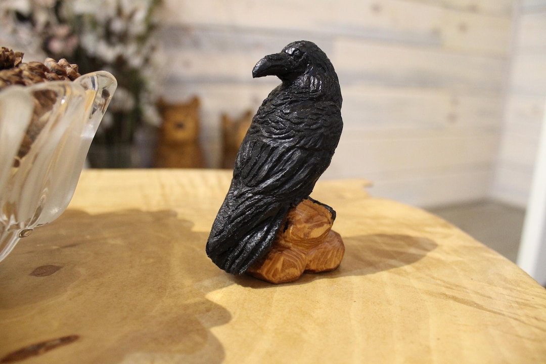 Hand Carved Wooden Raven Figurine - Etsy