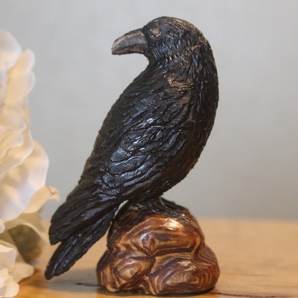 Hand Carved Wooden Raven Figurine