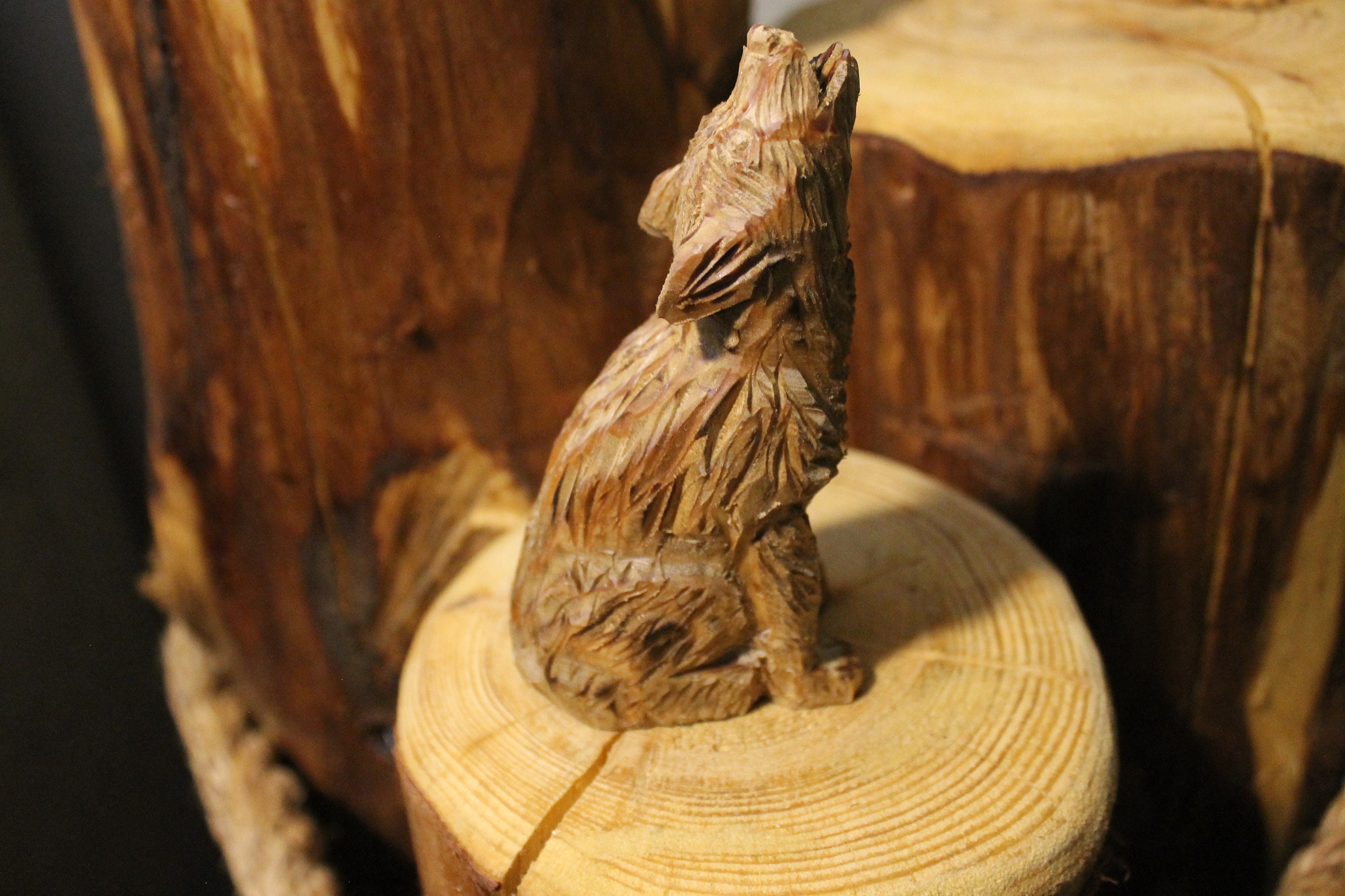 Hand Carved Wooden Howling Wolf Figurine Etsy