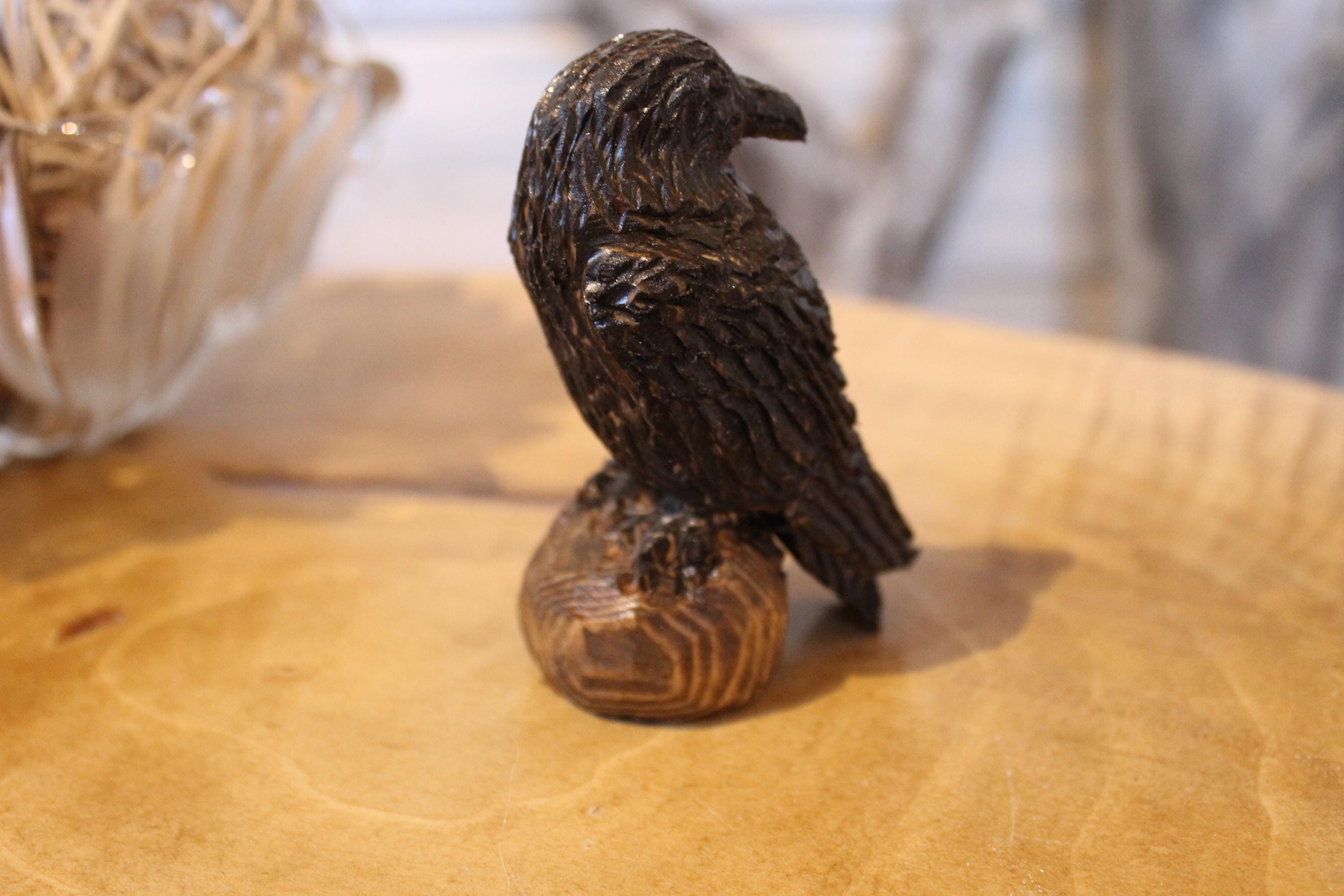 Hand Carved Wooden Raven Figurine - Etsy