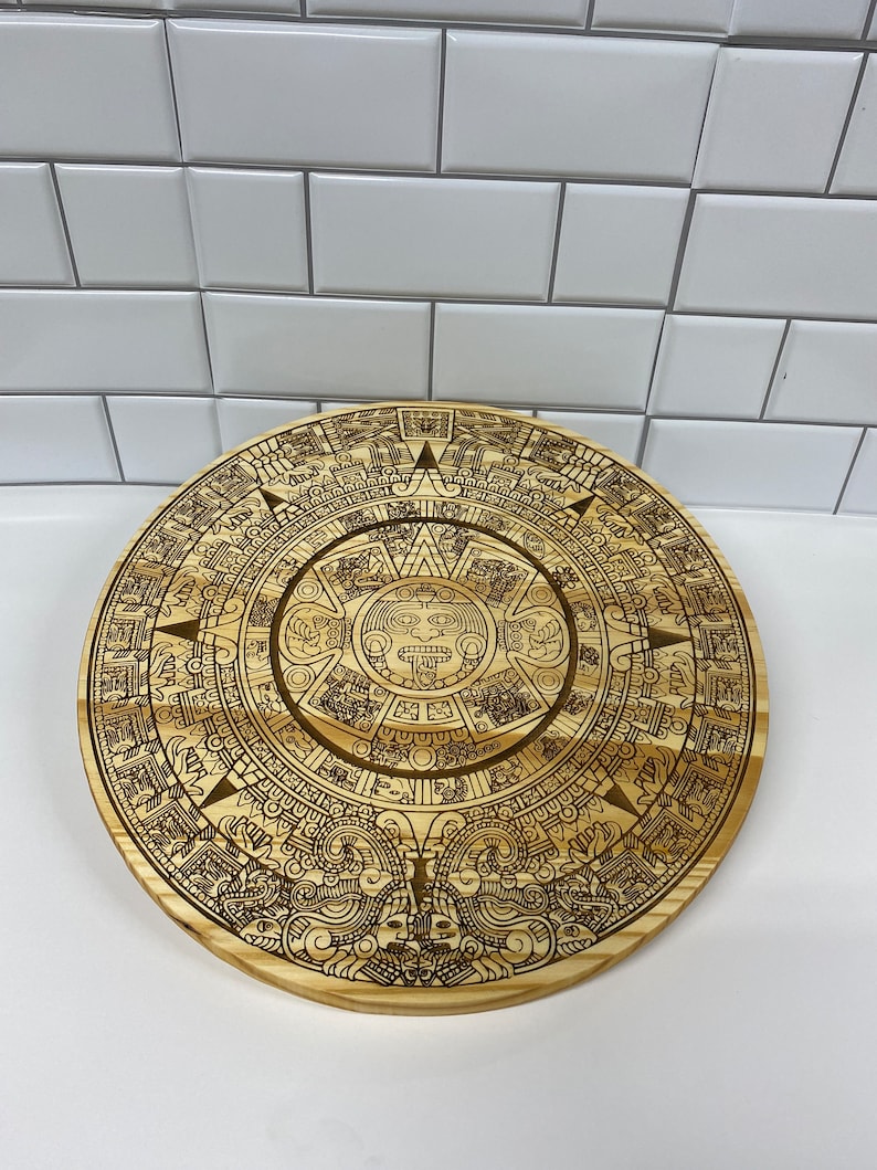 Aztec Calendar Engraved Pattern Laser Engraved Aztec Calendar: Birch Wood Wall Art. - Etsy