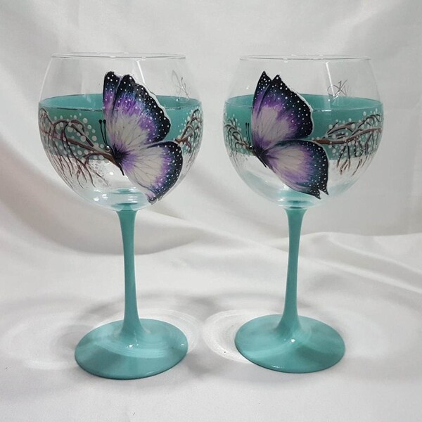 Painted Stem Glasses Etsy