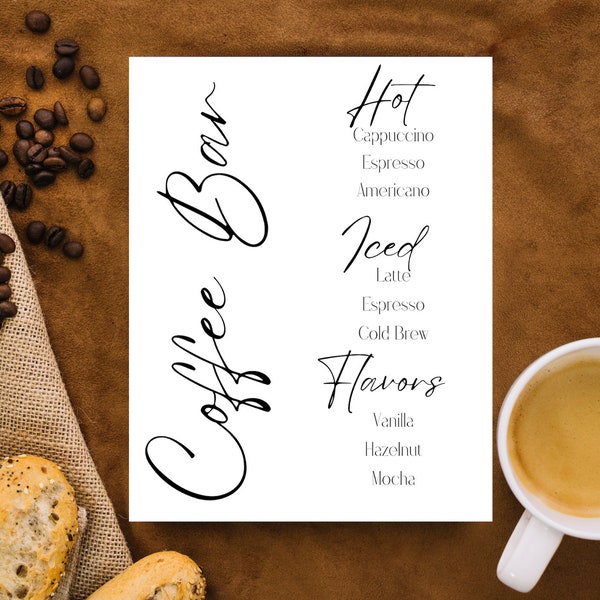 Minimalist Coffee Bar Wedding Sign Coffee Bar Sign Modern Shower Coffee Bar Template Baby Shower Sign Printable Personalized Coffee Menu