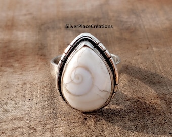 Shiva Eye Shell Ring, Sterling Silver, Boho Spiritual Jewelry
