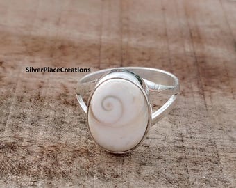 Handmade Sterling Silver Shiva Eye Shell Ring, Gemstone Promise Ring