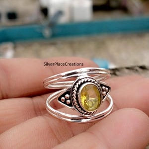Citrine Gemstone Ring, 925 Sterling Silver Ring, Statement Ring, Minimalist Silver Ring, Birthstone Gift for Her, Dainty Yellow Stone Ring