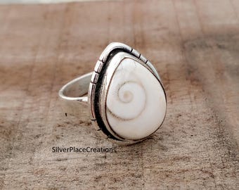 Handmade Shiva Eye Shell Sterling Silver Ring – Boho Spiritual Jewelry