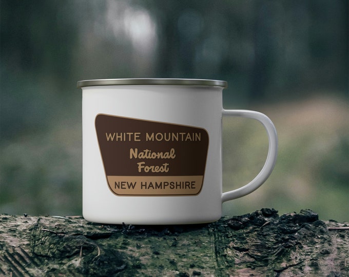 White Mountain National Forest Sign Stainless Steel Enamel Camping Cup | Travel Cup | Coffee Mug | Camping Gear | 12oz