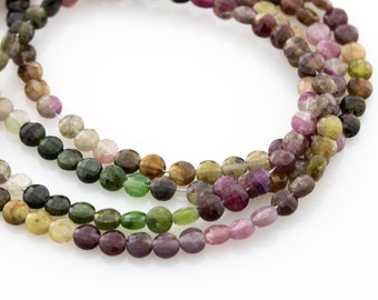 Genuine Natural Tourmaline Natural WATERMELON Faceted Button TOURMALINE 3.7mm Coin Gemstone Beads 42cm/16.5inches/0.5mm Hole