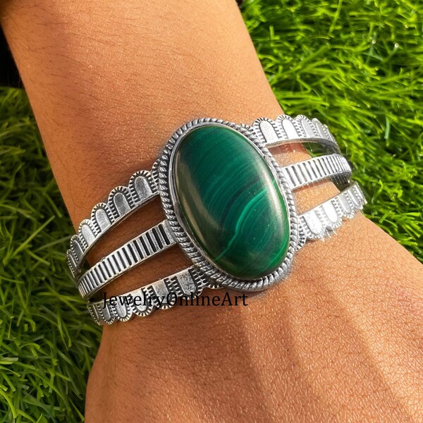 Malachite Bangle, 925 Silver Bangle, Cuff Bangle, Natural Malachite, Triple Band, New Collection Bangle, Statement Bangle, May Birthstone