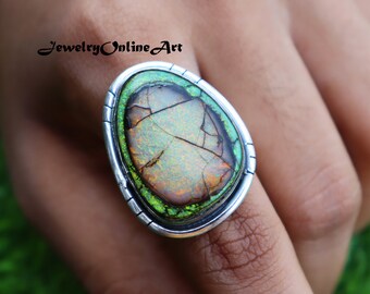 Natural Monarch Opal, Sterling Silver Ring, Cocktail Ring, Healing Gemstone Ring, Unique Ring, Birthday Gift, Statement Ring, Pretty Ring