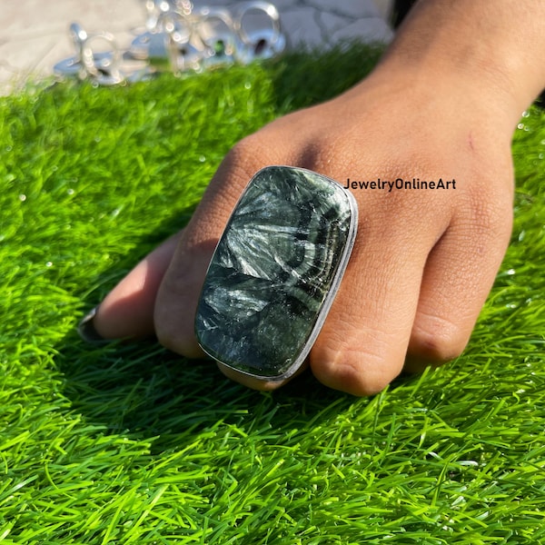 Seraphinite Ring, 925 Silver Ring, April Birthstone, Statement Ring, Natural Seraphinite, New Year's Gift, Handmade Ring, Ring For Women