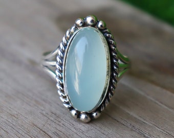 Oval Aqua Chalcedony Ring, Dainty Ring, 925 Sterling Silver Ring, Natural Aqua Chalcedony, Boho Ring, March Birthstone, Chalcedony Jewelry.