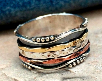 Spinner Ring für Frauen, Sterling Silber Ring, Sorgen Ring, drei Bandring, Spinner Ring Angst Ring, Spinner Ring schmal, Daumen Ring