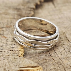 Two Silver Spinny Band Spinner Ring, Soilid 925 Sterling Silver Ring, Thumb Band Silver Ring, Anxiety Ring, Meditation Ring, Healing Ring..