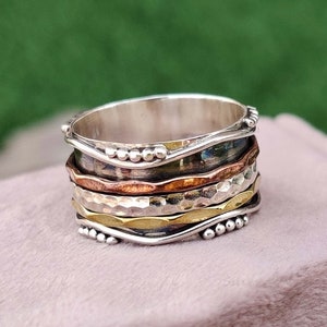 Spinner Ring for Women, Sterling Silver Ring, Worry Ring, Three Band ...