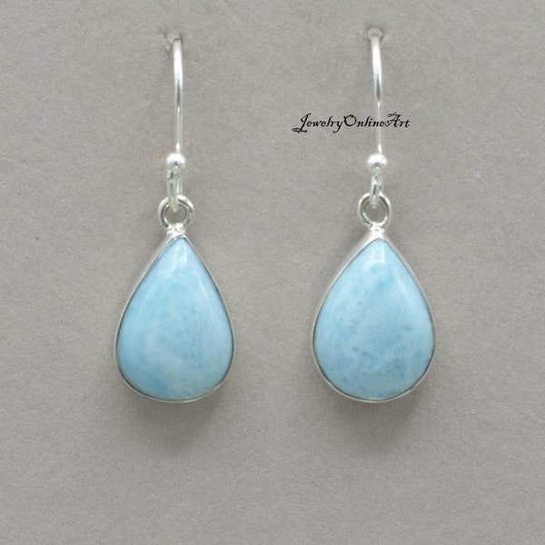 Pear Cabochon, Larimar Earrings, 925 Silver Earrings, Statement Earrings, Natural Larimar, Handmade Earrings, Pretty Earring, Simple Jewelry