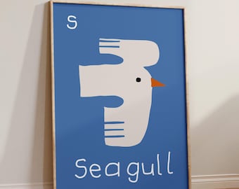 Seagull Alphabet Print: Kids Room Nursery Wall Art