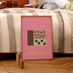 Impresión de jardín elevado, impresión de pared de guardería rosa, arte de pared para niños, impresión de naturaleza, arte para habitación de niños, impresión de sala de juegos / póster con la letra R
