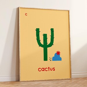 Impresión de cactus / Para guardería infantil, sala de juegos, dormitorio / Decoración moderna para habitación infantil, Arte de pared para niños Tema del salvaje oeste / Impresión del alfabeto Letra C