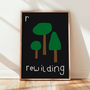 Impresión de renaturalización / Póster con la letra R / Impresión del alfabeto para habitación de niños / Decoración de pared para dormitorio de guardería y sala de juegos / Arte de pared para niños / Impresión de naturaleza