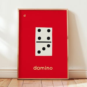 Estampa Dominó | Para crianças, berçário, sala de jogos, quarto | Decoração moderna de quarto infantil, tema de jogos de arte de parede infantil | Letra D impressa do alfabeto