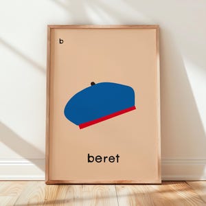 Beret Print | For Kids Nursery, Playroom, Bedroom | Modern Kids Room Decor, Kids Wall Art French Theme | Alphabet Print Letter B