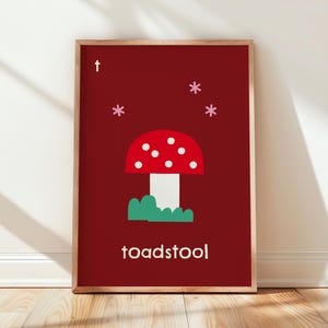 Impresión de seta venenosa / Arte infantil para guardería, pared de sala de juegos, decoración de habitación infantil / Impresión de cuento de hadas, Impresión infantil caprichosa / Impresión de hongo / Impresión de letra T