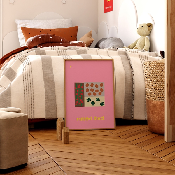 Impression de lit surélevé | Impression jardin, Impression rose murale pour chambre d'enfant, Art mural pour enfants, Impression nature, Art pour chambre d'enfants, Impression pour salle de jeux | Poster Lettre R