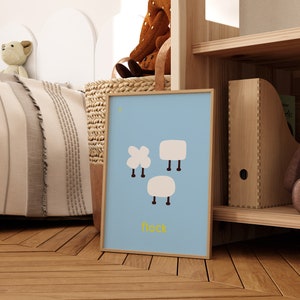 Impressão de rebanho | Quarto infantil, estampa de ovelha, arte de parede de berçário, arte de parede infantil, impressão de pôster de fazenda, arte de quarto infantil, impressão de sala de jogos | Pôster Letra F