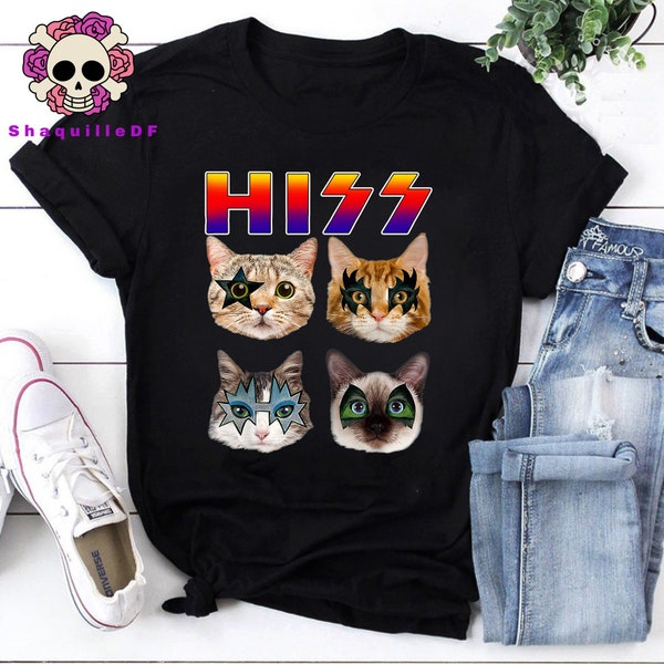 Funny Cat Hiss Rock and Roll For Cat Lover, Cat Dad, Cat Mom T-Shirt, Funny Cat Shirt, Cat Lovers Shirt, Cool Cat Shirt, Gift For Him