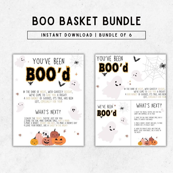 You've Been Boo'd Halloween Printable Kit, Halloween Boo Basket, You've Been Booed, Door Hanger, Instructions, Gift Tags