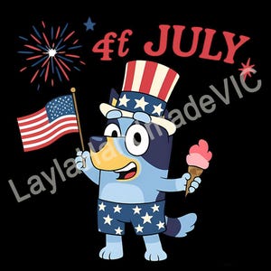 Bluey 4 luglio bluey clipart png, Cani cartoni animati 4 luglio file PNG digitale, Design cane blu, Giorno dell'Indipendenza, Download digitale