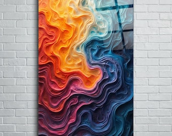 Liquid Fusion - Cuadro Vidrio Templado Arte Abstracto Colorido Remolino Impresión Moderna Gran Decoración Pared