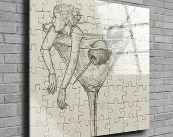 Cocktail Hour Dreams - Arte de Pared de Vidrio, Retrato Impreso UV de Alto Brillo, Decoración Moderna para Sala de Estar