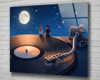 The Soundtrack of Us - Cuadro Vidrio Disco Vinilo Regalo Amante Música Decoración Romántica Noche Estrellada Pareja