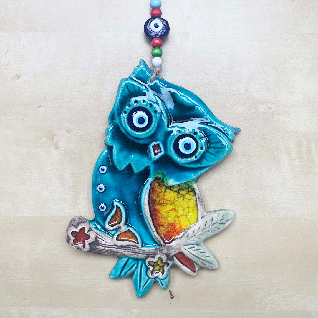 Ceramic Owl Wall Hanging Decor With Evil Eye Design Wall Art Etsy