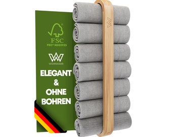 Retourware: WOHNWAHR® Handtuchhalter Bambus Holz [selbstklebend] Handtuchhalter ohne Bohren für Badezimmer Bad Küche Gäste-WC
