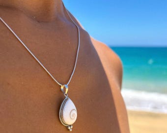 Shiva Shell Pendant Necklace | Sterling Silver Boho Seashell Beach Jewelry for Her