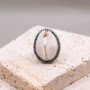 Boho Sterling Silver Cowrie Shell Ring | Handcrafted Beach Seashell Jewelry for Her