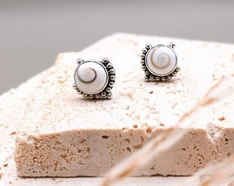 Boho Shiva Shell Stud Earrings | Handmade Seashell Jewelry in Sterling Silver