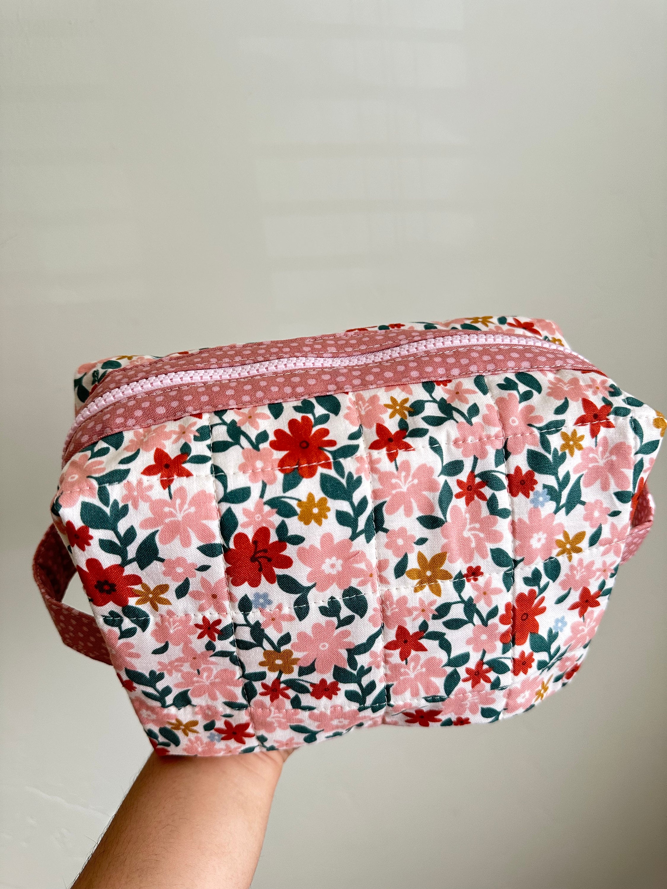 Grey - Handmade Cotton Fabric Quilted Utility Pouch With Tassel