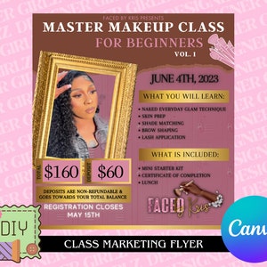 Editable Marketing Class Flyer Template, Lash Class, Hair Class, Nail Class Flyer, Canva Template, Class Flyer Template