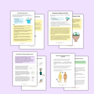 Pacchetto di 4 attività terapeutiche: attività di rilassamento muscolare progressivo, attività di secchio antistress, visualizzazione e busta per traumi.