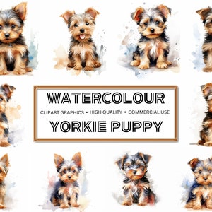 16 High Quality Yorkshire Terrier Puppy Clipart PNGs for Digital Download - Perfect for Card Making, Clip Art, and Digital Paper Craft