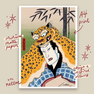 Kabuki Actor and Tiger | A4 print | ukiyo-e style samurai